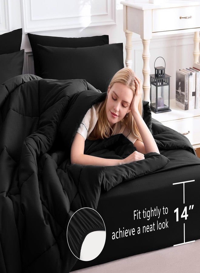CozyLux طقم لحاف كوزي لوكس كوين أسود، 7 قطع، لحاف أسود مقاس كوين، أطقم مفروشات لجميع الفصول مع لحاف مبطن، شرشف مسطح، شرشف مطاطي، أغطية وسائد - Image 5