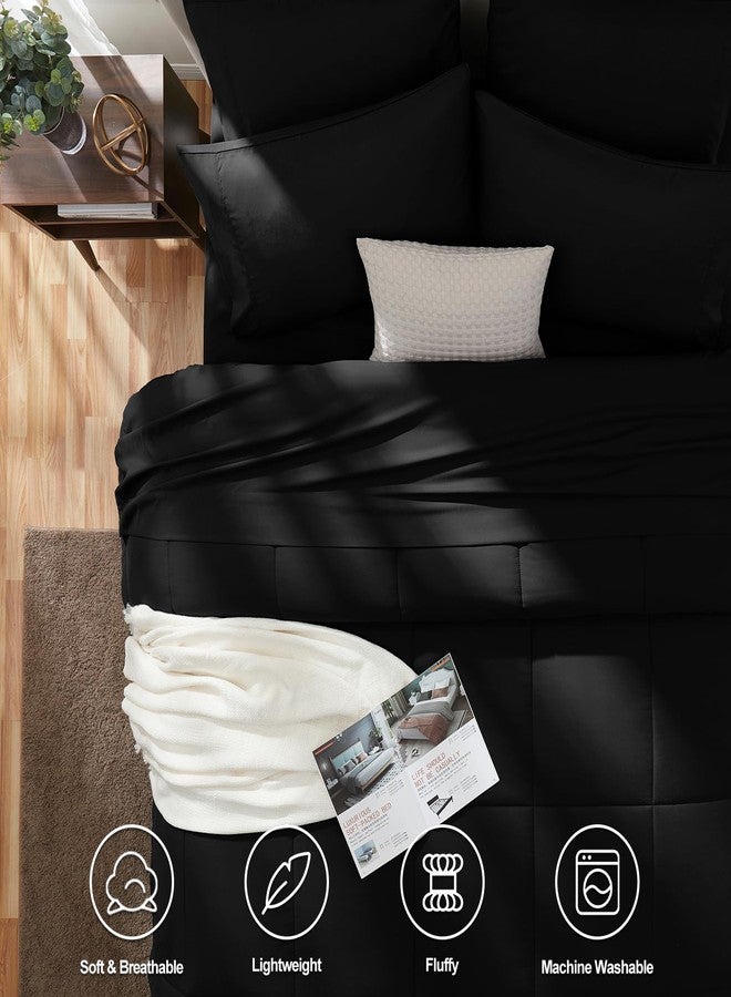 CozyLux طقم لحاف كوزي لوكس كوين أسود، 7 قطع، لحاف أسود مقاس كوين، أطقم مفروشات لجميع الفصول مع لحاف مبطن، شرشف مسطح، شرشف مطاطي، أغطية وسائد - Image 2