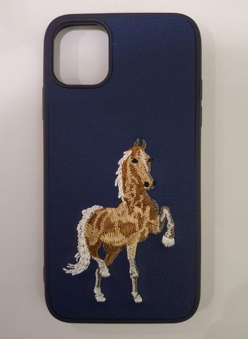 Case Shockproof Phone Case With Horse Embroidery Design For IPhone 11 In Blue - Image 1