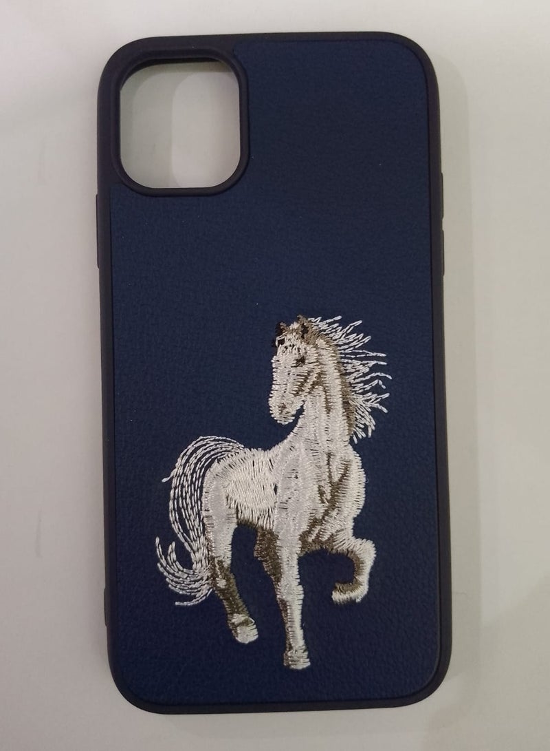 Case Shockproof Phone Case With Horse Embroidery Design For IPhone 11 In Blue - Image 2