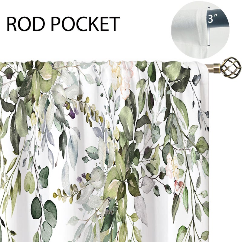 oolygoo Sage Green Eucalyptus Leaves Window Curtains Flower Watercolor Floral BotanicalPlant Wildflower Farmhouse Curtain Drapes Herb Curtains for Bedroom Living Room Treatment 2 Panels 52Wx84H Inch - Image 4