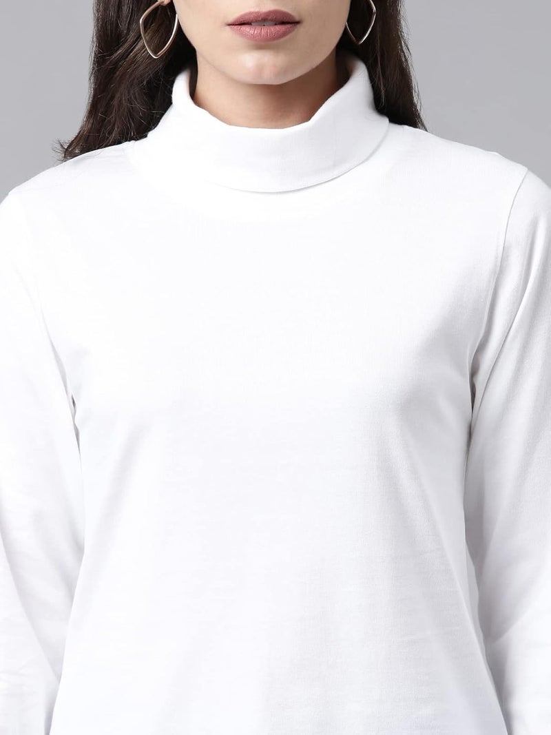 KRYPTIC Women’s 100% Cotton Solid High Neck T-Shirt - Long Sleeve Casual Wear - Image 2