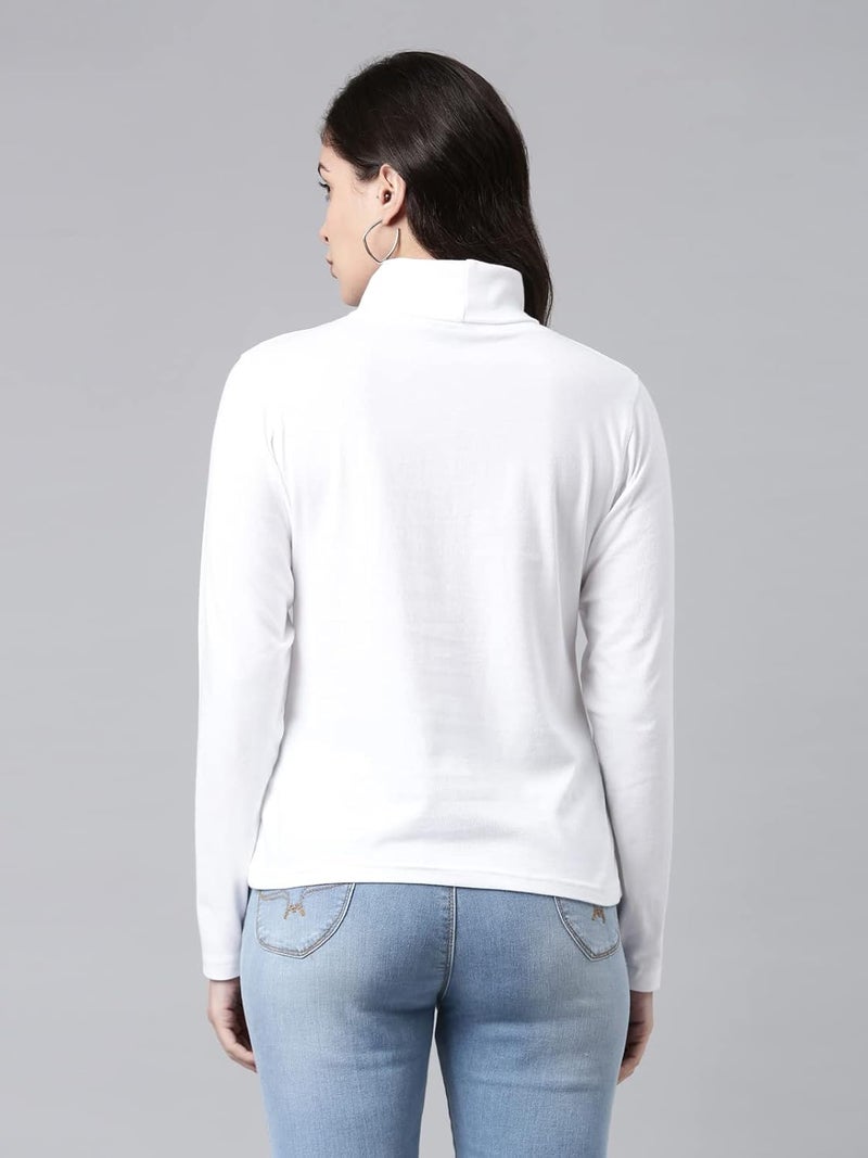 KRYPTIC Women’s 100% Cotton Solid High Neck T-Shirt - Long Sleeve Casual Wear - Image 5