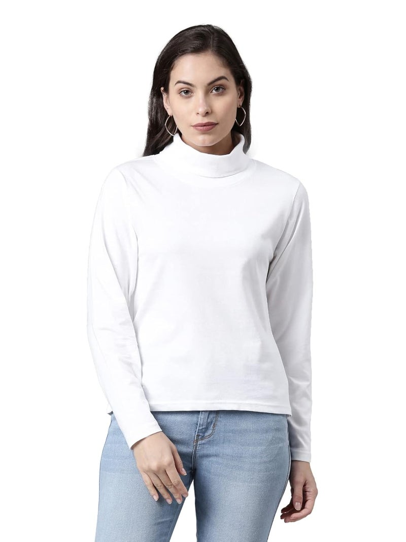 KRYPTIC Women’s 100% Cotton Solid High Neck T-Shirt - Long Sleeve Casual Wear - Image 1