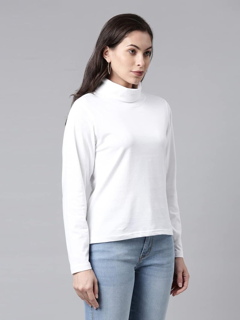 KRYPTIC Women’s 100% Cotton Solid High Neck T-Shirt - Long Sleeve Casual Wear - Image 4