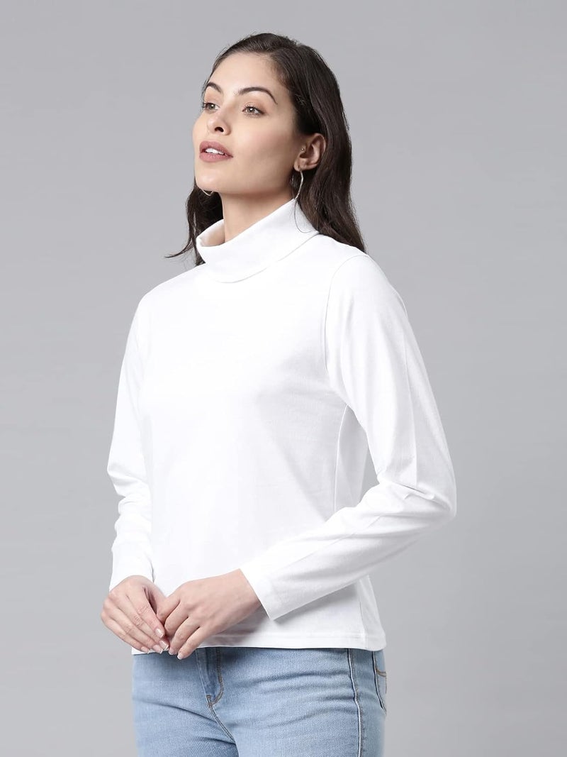 KRYPTIC Women’s 100% Cotton Solid High Neck T-Shirt - Long Sleeve Casual Wear - Image 3