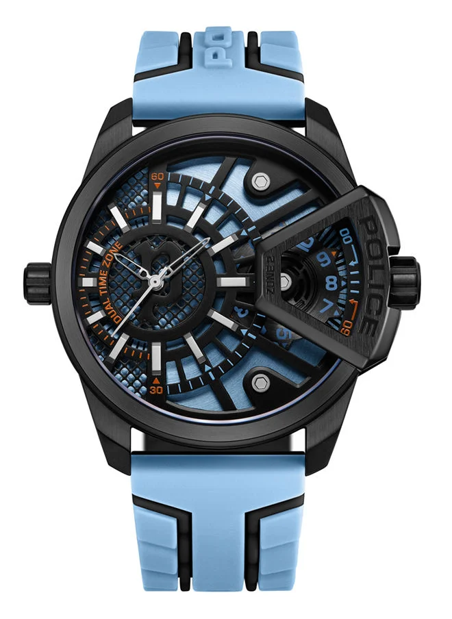 بوليس POLICE - Underlined Watch For Men Black & Blue Dial With Blue Silicone Strap - PEWJM0004204