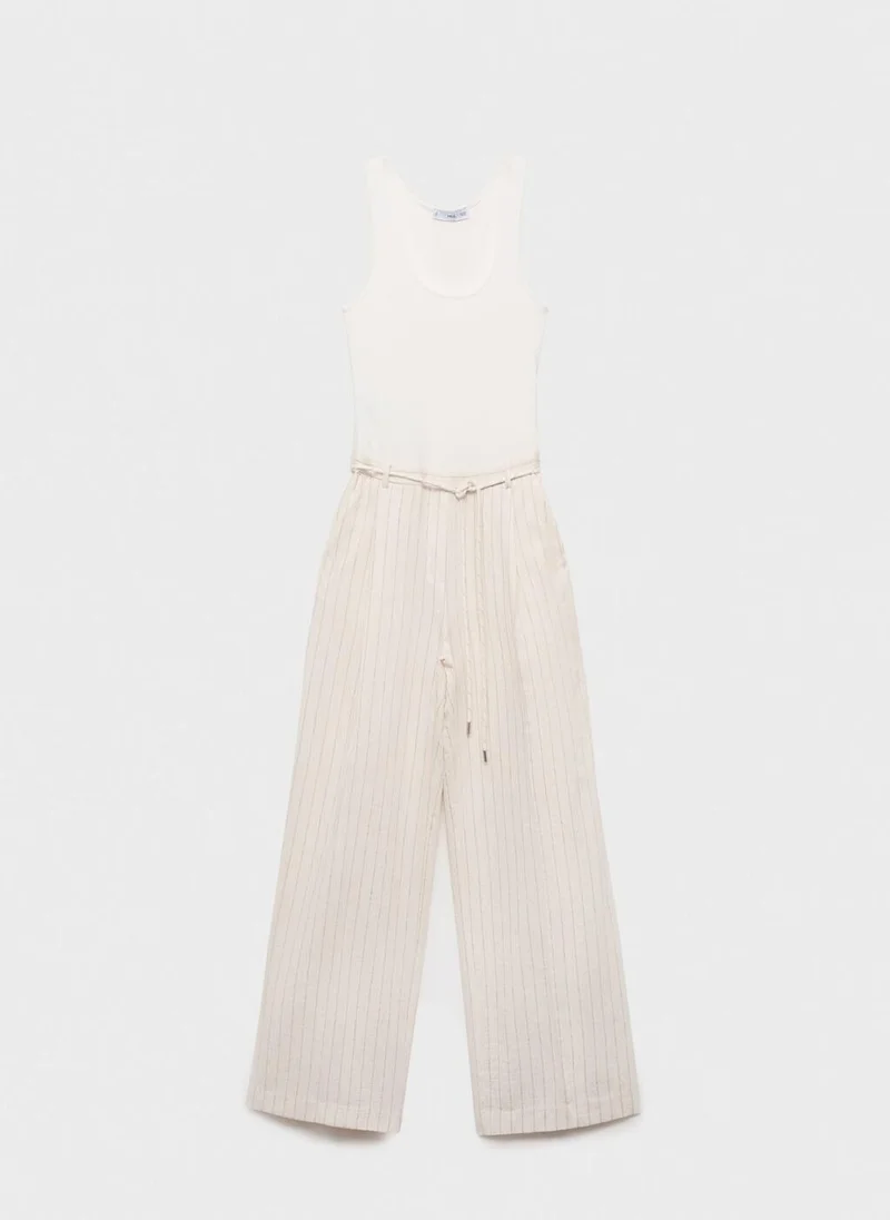 MANGO Striped Combined Knit Jumpsuit