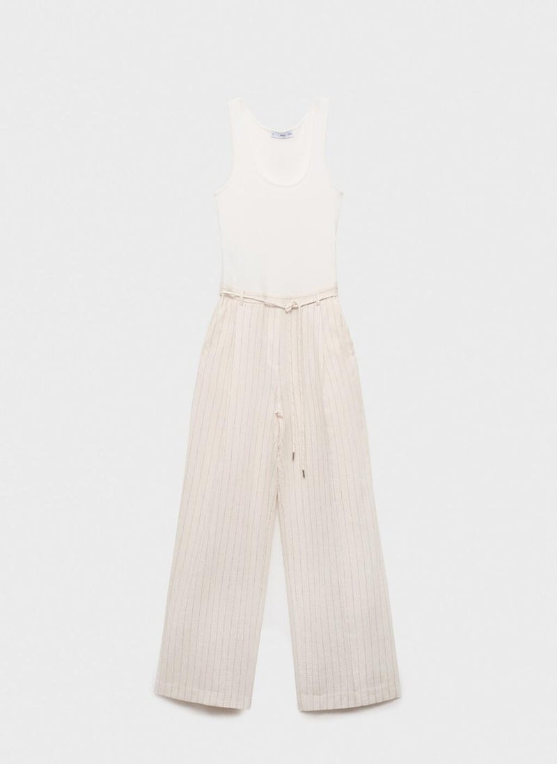 MANGO - Striped Combined Knit Jumpsuit - Image 1