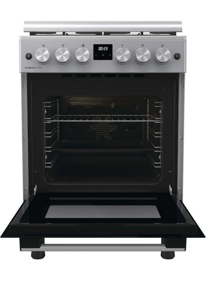 Gorenje 60 cm Freestanding Combi Cooker GK6C40S – 4-Burner Gas Hob & 71L Fan-Assisted Electric Oven with AquaClean & Cast Iron Pan Supports GK6C40S silver - Image 4