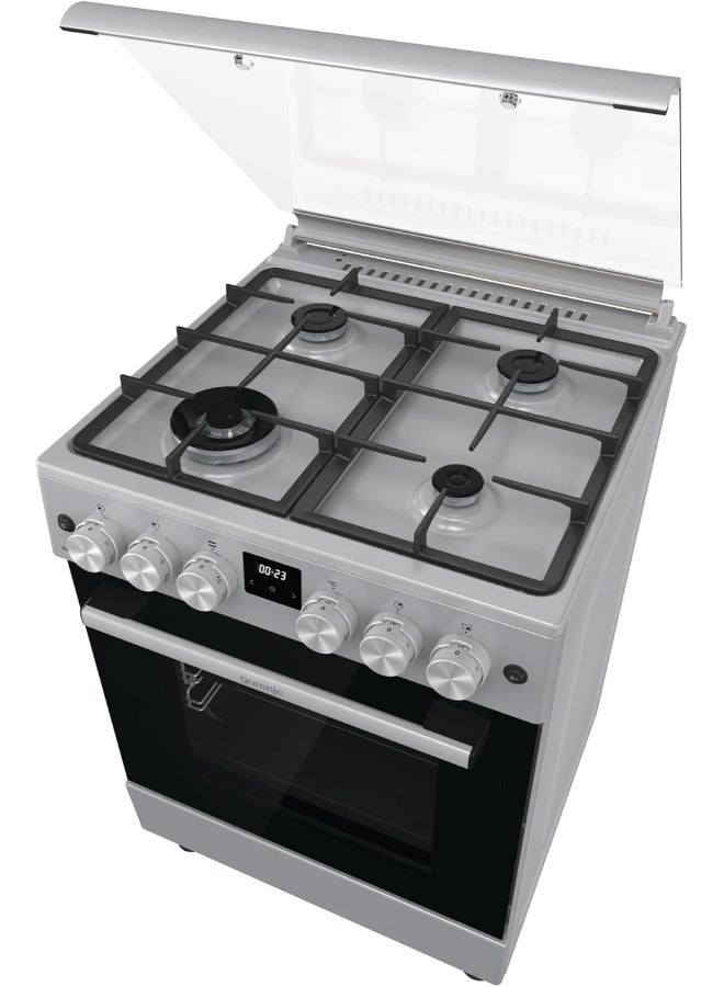 Gorenje 60 cm Freestanding Combi Cooker GK6C40S – 4-Burner Gas Hob & 71L Fan-Assisted Electric Oven with AquaClean & Cast Iron Pan Supports GK6C40S silver - Image 5