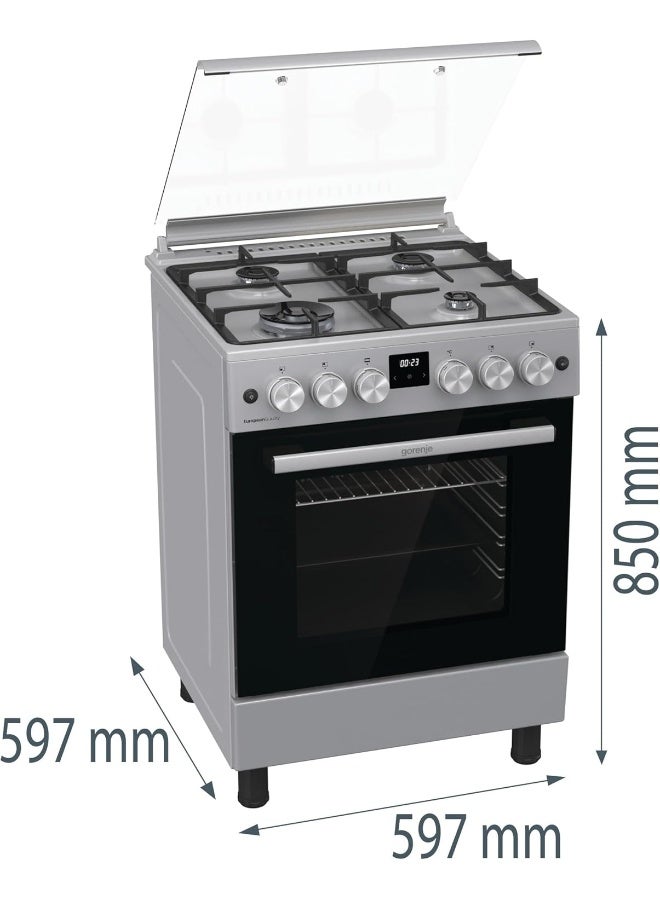 Gorenje 60 cm Freestanding Combi Cooker GK6C40S – 4-Burner Gas Hob & 71L Fan-Assisted Electric Oven with AquaClean & Cast Iron Pan Supports GK6C40S silver - Image 2