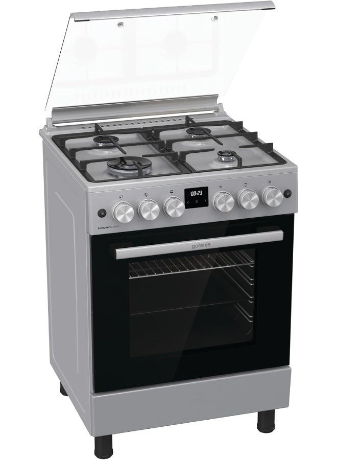 Gorenje 60 cm Freestanding Combi Cooker GK6C40S – 4-Burner Gas Hob & 71L Fan-Assisted Electric Oven with AquaClean & Cast Iron Pan Supports GK6C40S silver - Image 3