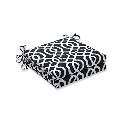 Pillow Perfect Trellis Indoor/Outdoor Chair Seat Cushion with Ties Squared Corner, Plush Fiber Fill, Weather, and Fade Resistant, 20" x 20", Black New Geo 2 Count - Image 2