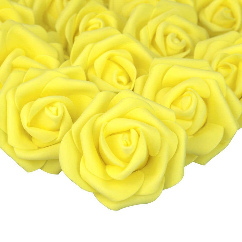 Lightingsky 3 x 16 x 3 inches 100pcs DIY Real Touch 3D Artificial Foam Rose Head Without Stem for Wedding Party Home Decoration Yellow
