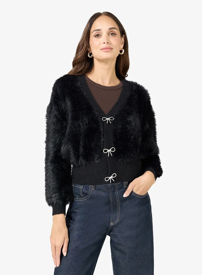 ELLA Cosy Cardigan With Bow Detail