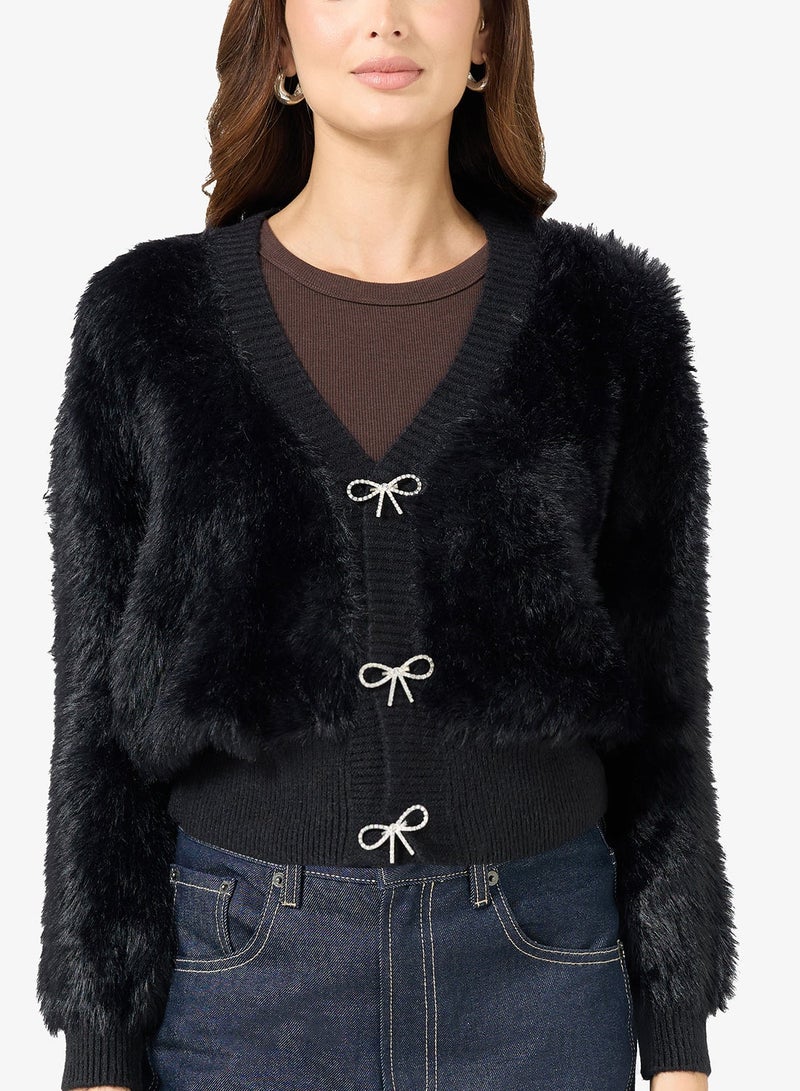 ELLA Cosy Cardigan With Bow Detail - Image 3