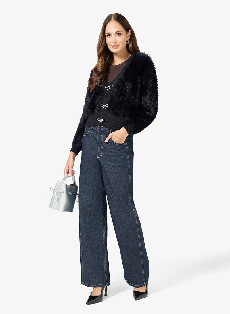 ELLA Cosy Cardigan With Bow Detail - Image 5