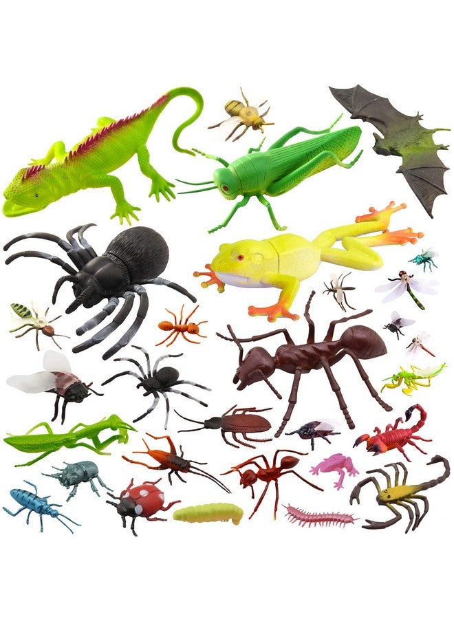 PINOWU 27pcs Bug Toy Figures Playset for Kids Boys, 2-6' Fake Insects - Spiders, Cockroaches, Scorpions, Crickets, Lady Bugs, Butterflies and Worms for Education and Christmas Party Favors - Image 1