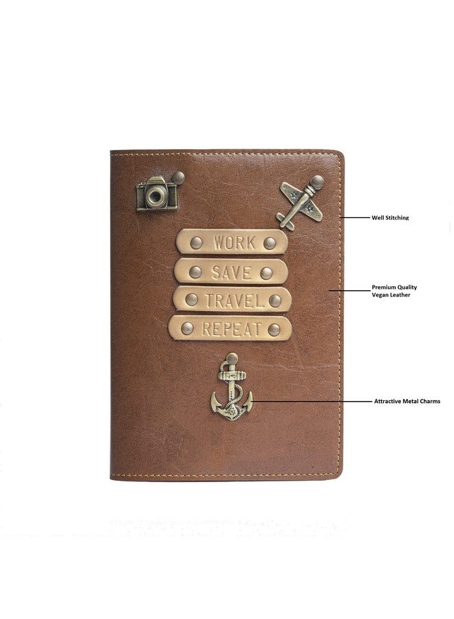 The Messy Corner Unisex Passport Cover for Men, Women | Work Save Travel Repeat | Vegan Leather Passport Cover Case | Travel Accessories | Tan - Image 2