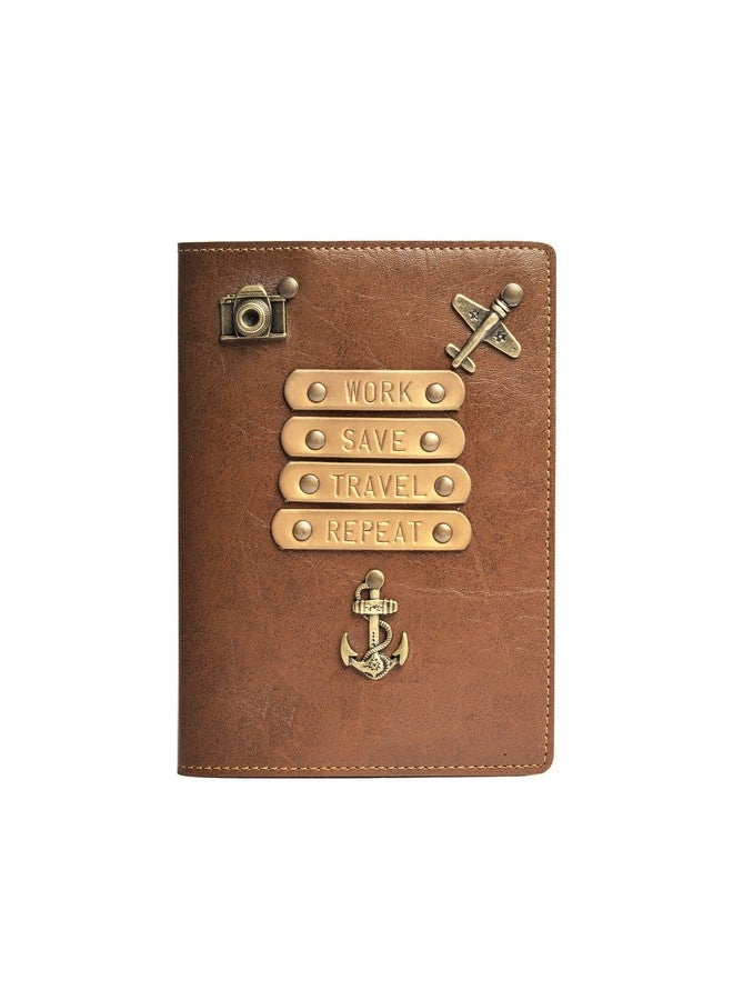 The Messy Corner Unisex Passport Cover for Men, Women | Work Save Travel Repeat | Vegan Leather Passport Cover Case | Travel Accessories | Tan - Image 1