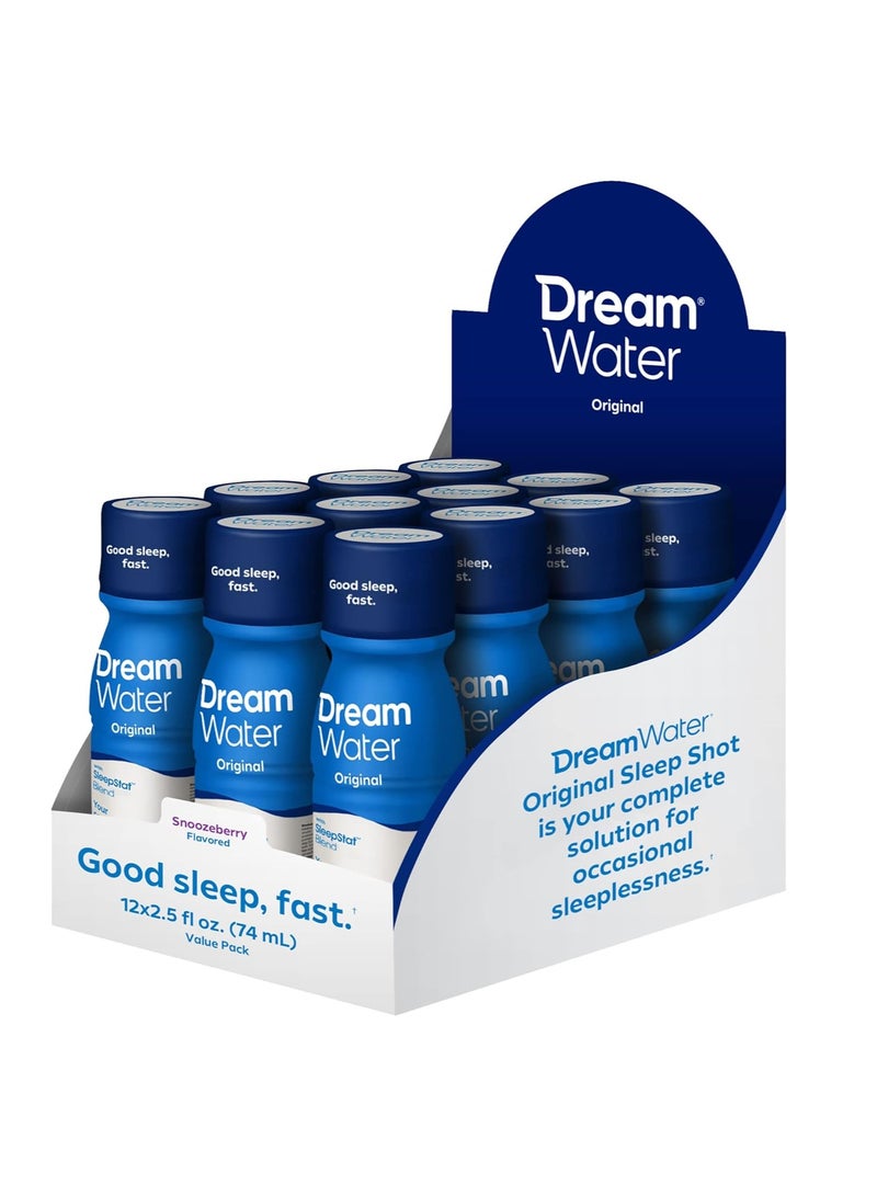 Dream Water Natural Sleep Aid; GABA, MELATONIN, 5-HTP, Snoozeberry,2.5 Fl Oz (Pack of 12) - Image 1