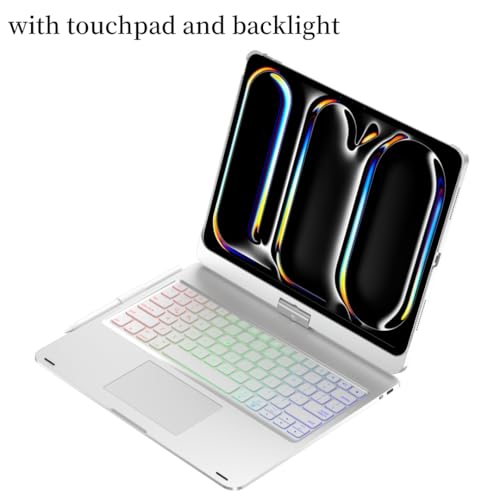 HENGHUI 360 Rotatable Touch Keyboard for iPad Pro 11 inch M5/M4 2025/2024 Backlight Trackpad Foldable Integrated Keyboard Case Cover,Silver - Image 2
