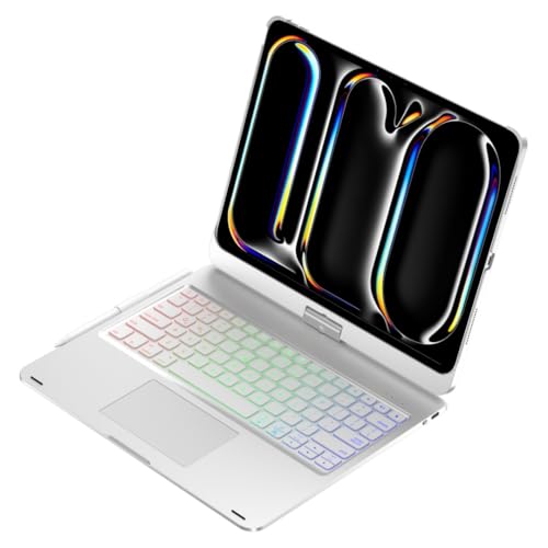 HENGHUI 360 Rotatable Touch Keyboard for iPad Pro 11 inch M5/M4 2025/2024 Backlight Trackpad Foldable Integrated Keyboard Case Cover,Silver - Image 5