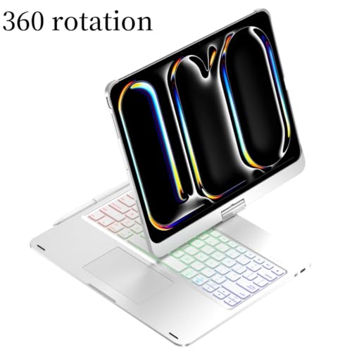 HENGHUI 360 Rotatable Touch Keyboard for iPad Pro 11 inch M5/M4 2025/2024 Backlight Trackpad Foldable Integrated Keyboard Case Cover,Silver - Image 3