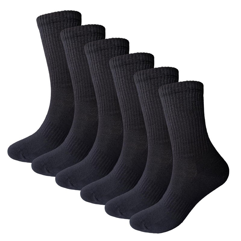 WindCrosser Womens 6-Pack Black Anti Odor Blister Resistant Seamless Breathable Cotton Crew Running Hiking Dress Socks, Size 6-10 - Image 1
