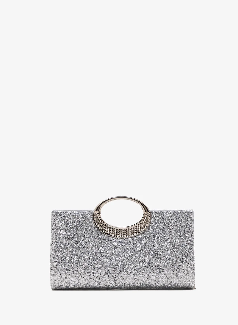 Sequin Embellished Detail Metallic Clutch