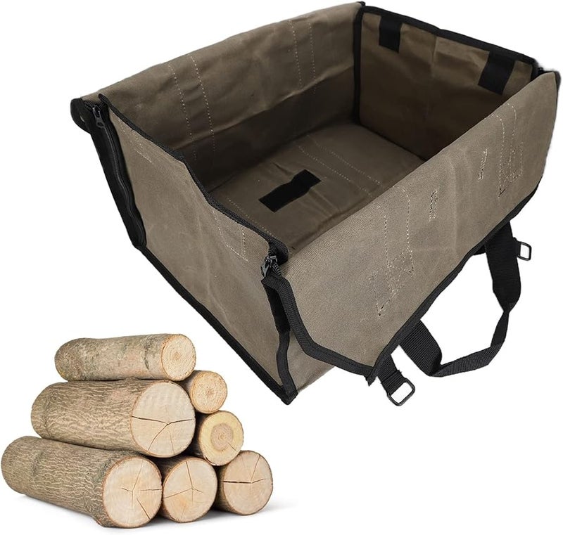 Wax Canvas Log Carry Bag Firewood Carrier Tote for Indoor Fireplace Outdoor Camping - Image 3