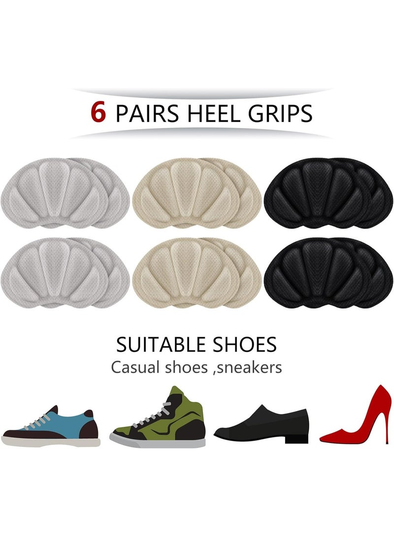 Lyaxm 6 Pairs Heel Grips Liner Cushions Inserts for Loose Shoes Insert Pads for Too Big Shoes Heel Pads Snugs for Men Women Filler Improve Shoe Comfort, Prevent Heel Slip and Blister (Nude, Black, Grey) - Image 4