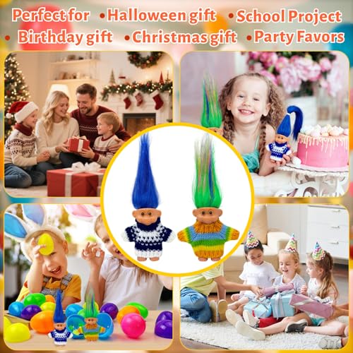 Yintlilocn Retro Vintage Lucky Troll Dolls Assorted Hair Colors Chromatic Adorable for Collections School Project Arts and Crafts Party Favors Blue - Image 5