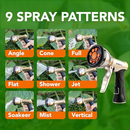 SprayTec Durable Heavy Duty Garden Hose Nozzle - 9 Spray Patterns & 5 Extra washers - High-Pressure Water Hose Nozzle, Easy to Use for Watering Plants, Dog Wash - Image 2
