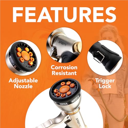 SprayTec Durable Heavy Duty Garden Hose Nozzle - 9 Spray Patterns & 5 Extra washers - High-Pressure Water Hose Nozzle, Easy to Use for Watering Plants, Dog Wash - Image 4