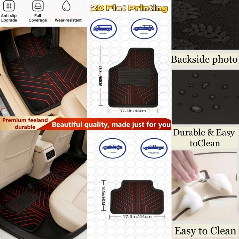Glossy Black With Red Stripes Car Floor Mats 5pcs Crystal Velvet Non Slip All Weather Set for Truck Sedan SUV - Image 1
