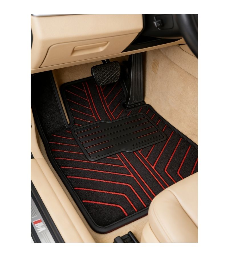 Glossy Black With Red Stripes Car Floor Mats 5pcs Crystal Velvet Non Slip All Weather Set for Truck Sedan SUV - Image 5