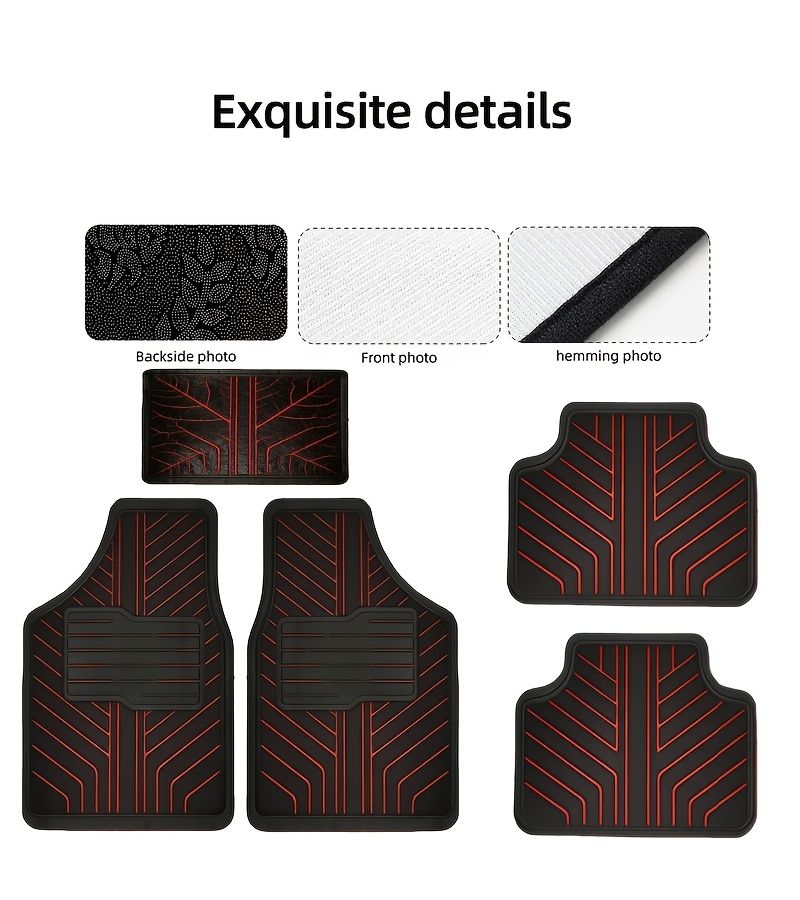 Glossy Black With Red Stripes Car Floor Mats 5pcs Crystal Velvet Non Slip All Weather Set for Truck Sedan SUV - Image 4
