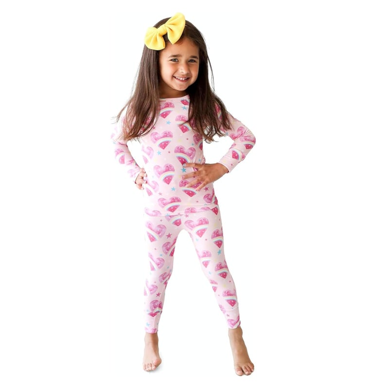 Posh Peanut Girls Pajamas - Soft, Viscose from Bamboo PJs for Kids - Matching, Long Sleeve Toddler Pajamas for Girls (18-24 Months) Rainbow Hearts - Image 1