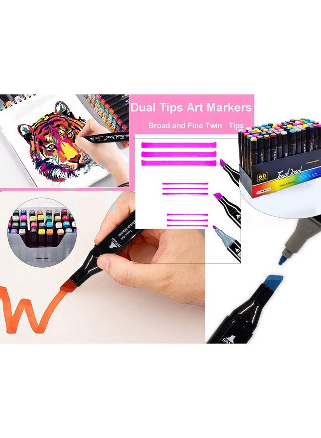 فنبلاست أقلام تلوين فن بلاست ثنائية الطرف - أقلام تلوين ثنائية الطرف للفنانين، مجموعة أقلام رسم كحولية، أقلام تلوين للأطفال، أقلام تلوين للسبورة البيضاء (60 قطعة) - Image 3