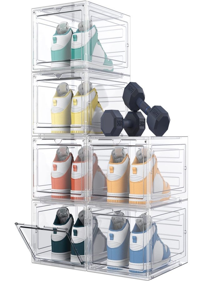 HOMIDEC Shoe Storage, 6 Pack Shoe Organizer Clear Hard Plastic Shoe Box, Shoe Boxes Clear Plastic Stackable, Shoe Boxes with Lids for Size 13, Transparent - Image 1