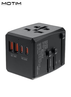 Motim Universal Power Extend Travel Adapter, 2 QC18W+2 PD20W International Charger with 2 USB Ports & 2 USB-C PD Fast Charging Adaptor, Worldwide Wall Charger for iPhone,Tablets,Laptops, Type A/C/G/I (USA/UK/EU/AUS)  - Image 1