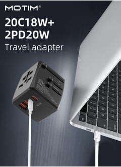 Motim Universal Power Extend Travel Adapter, 2 QC18W+2 PD20W International Charger with 2 USB Ports & 2 USB-C PD Fast Charging Adaptor, Worldwide Wall Charger for iPhone,Tablets,Laptops, Type A/C/G/I (USA/UK/EU/AUS)  - Image 2