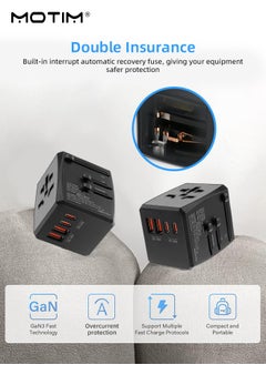 Motim Universal Power Extend Travel Adapter, 2 QC18W+2 PD20W International Charger with 2 USB Ports & 2 USB-C PD Fast Charging Adaptor, Worldwide Wall Charger for iPhone,Tablets,Laptops, Type A/C/G/I (USA/UK/EU/AUS)  - Image 4