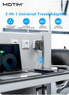 Motim Universal Power Extend Travel Adapter, 2 QC18W+2 PD20W International Charger with 2 USB Ports & 2 USB-C PD Fast Charging Adaptor, Worldwide Wall Charger for iPhone,Tablets,Laptops, Type A/C/G/I (USA/UK/EU/AUS)  - Image 3