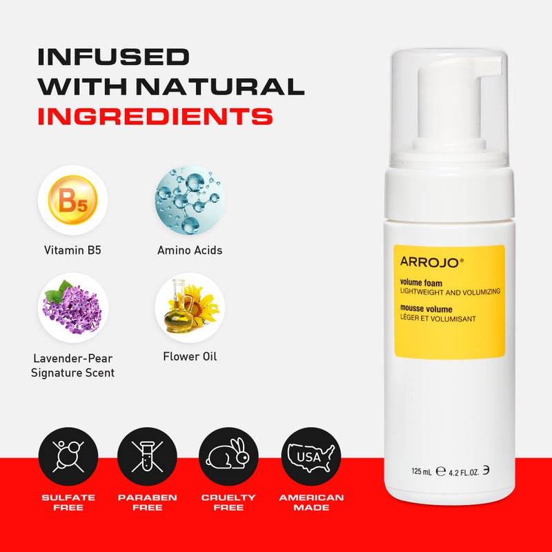 Arrojo Volume Foam Hair Mousse, Lavender-Pear Scent â€“ Sulfate & Paraben-Free Volumizing Mousse for Fine Hair & All Hair Types - Adds Shape, Bounce & Texture, 4.2 fl. oz - Image 4