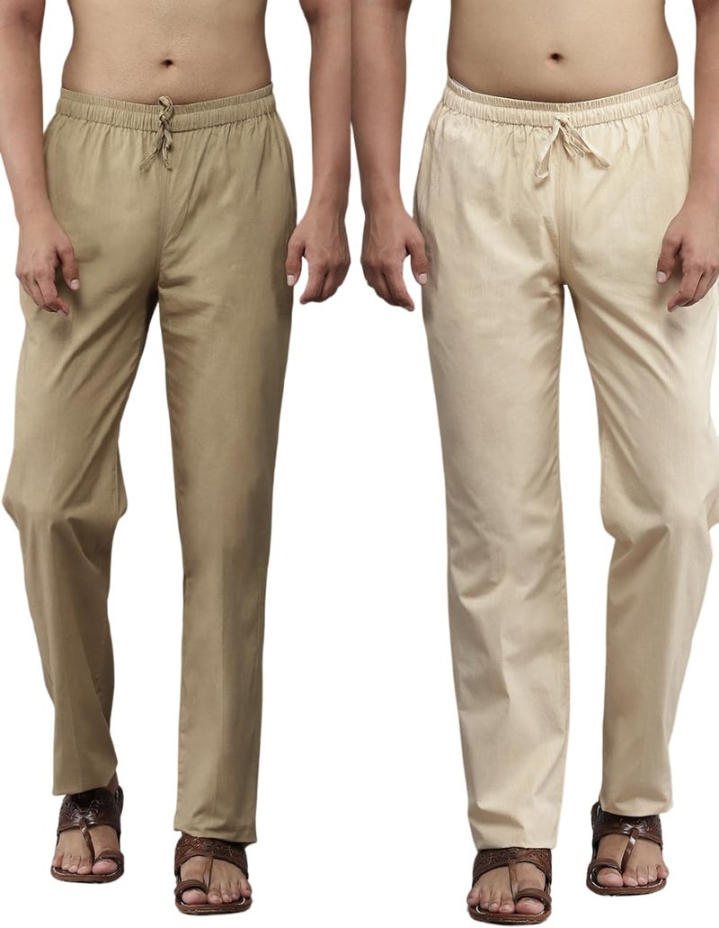 See Designs Men Brown & Beige Solid Pure Cotton Men's Pyjama (Pack of 2)_SDCBPJ166M - Image 1