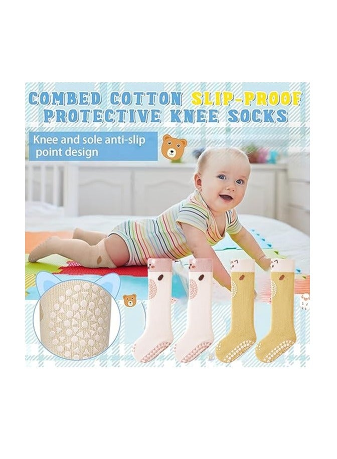 Oasisgalore 4 Pairs Non Slip Toddler Grip Socks Baby Crawling Socks Anti Skid Newborn Socks for Boy Girl - Image 4