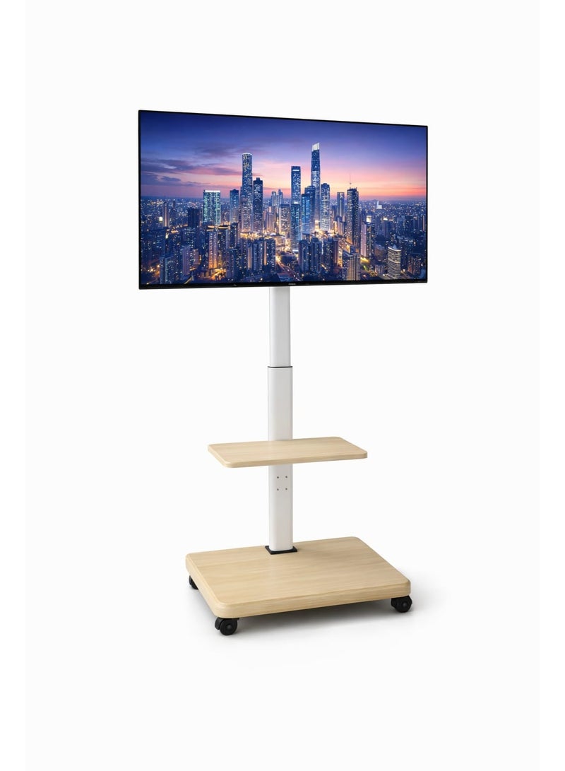 حامل تلفزيون فاست ويل بعجلات، طاولة تلفزيون، حامل تلفزيون أرضي متحرك، مناسب لأجهزة التلفزيون المسطحة/المنحنية LED من 32 إلى 75 بوصة، عربة متحركة بعجلات، قابلة للدوران وتعديل الارتفاع، لغرفة المعيشة وغرفة النوم والاجتماعات، دوران 30 درجة - Image 1